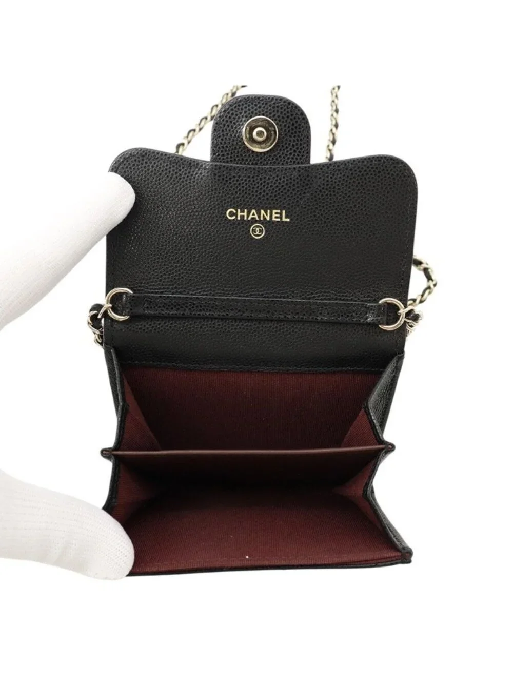 Chanel Chain Wallet Quilted CC Logo Mini Caviar Leather Black Shoulder